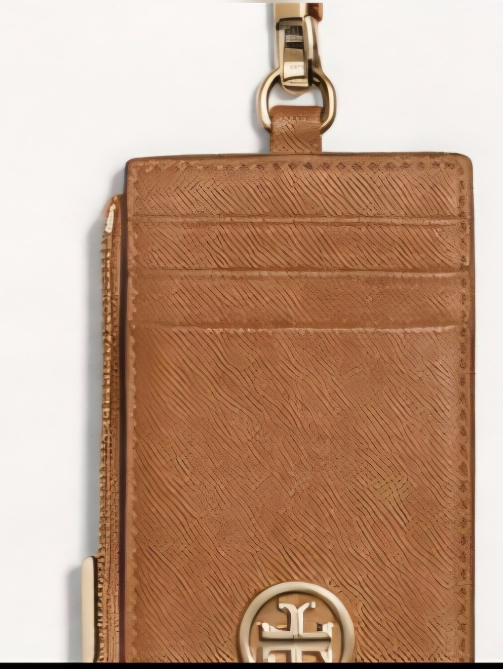 Tory Burch Leather Card Holder Lanyard - Tan - Picture 2 of 5